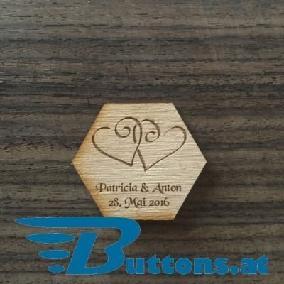 Holzbutton 6eck secheckig